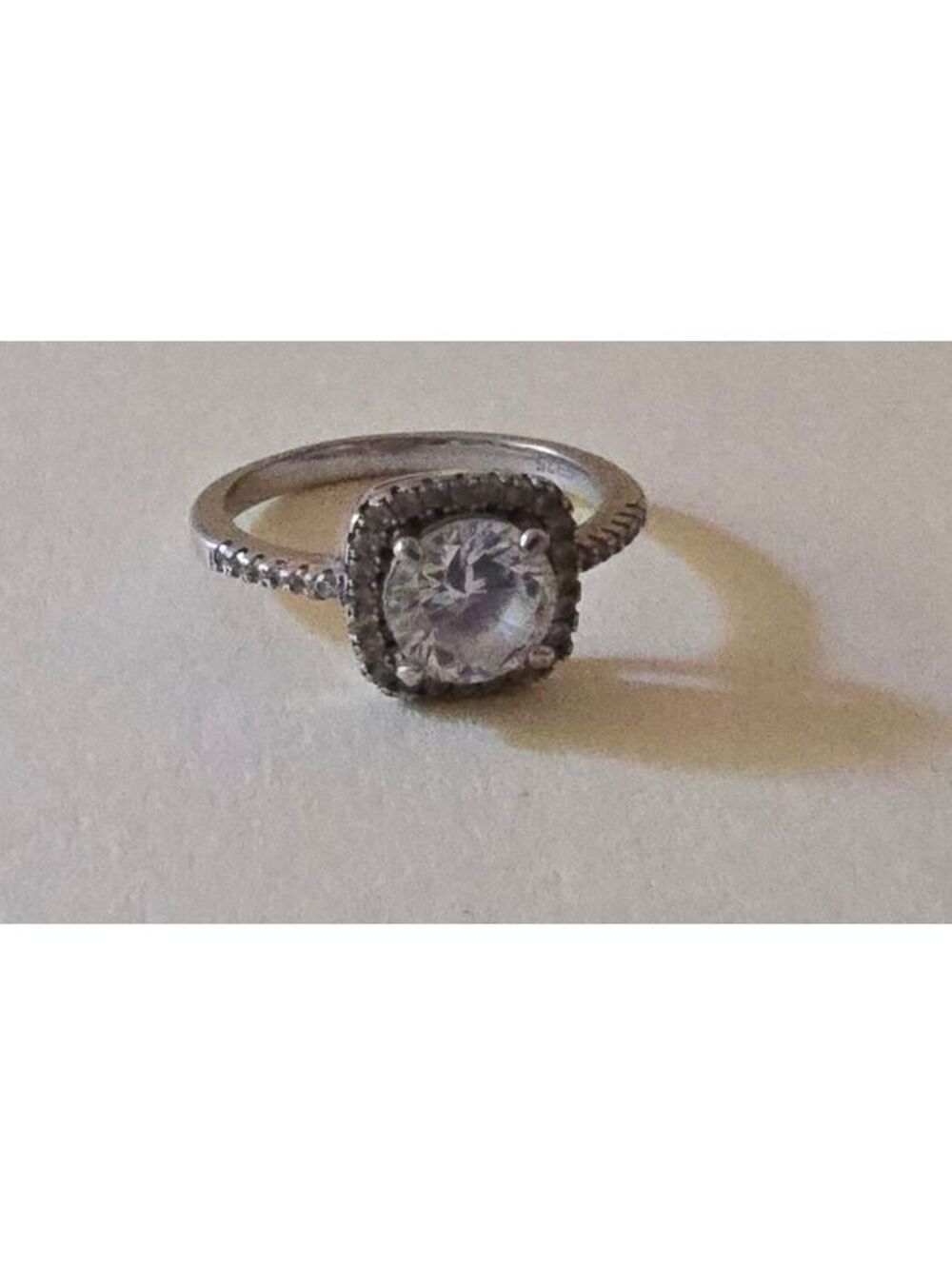 925 Sterling Silver Cushion Cut Halo CZ Ring Size 5.5–6
